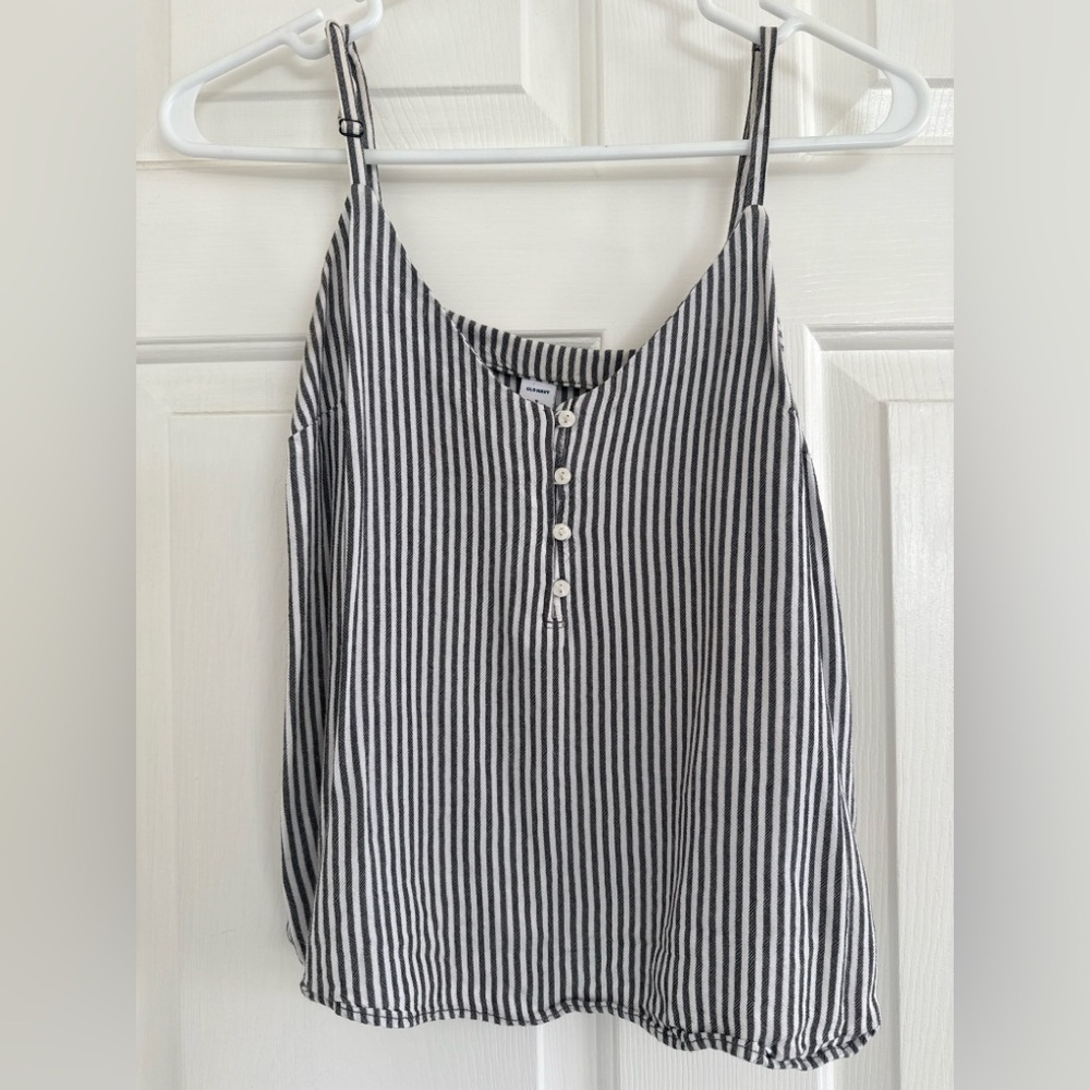 Old Navy Striped Button-Front Tank Top — Navy & White Vertical Stripe, Women’s